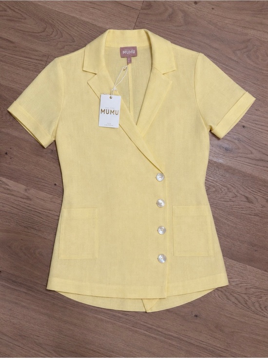 Show Me Your MuMu Other - Mumu Yellow Double-Breasted Linen Blend Romper